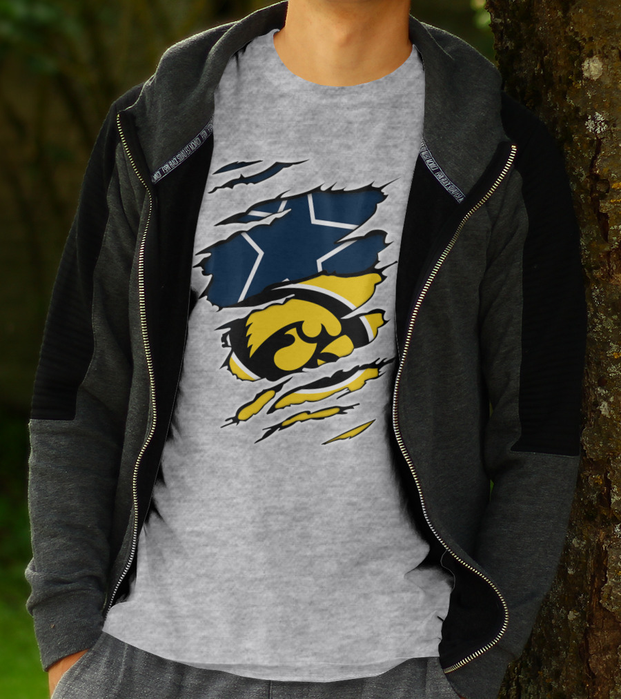 Cowboys Hawkeyes Cowboys Star And Tigerhawk Tear Combo T-Shirt