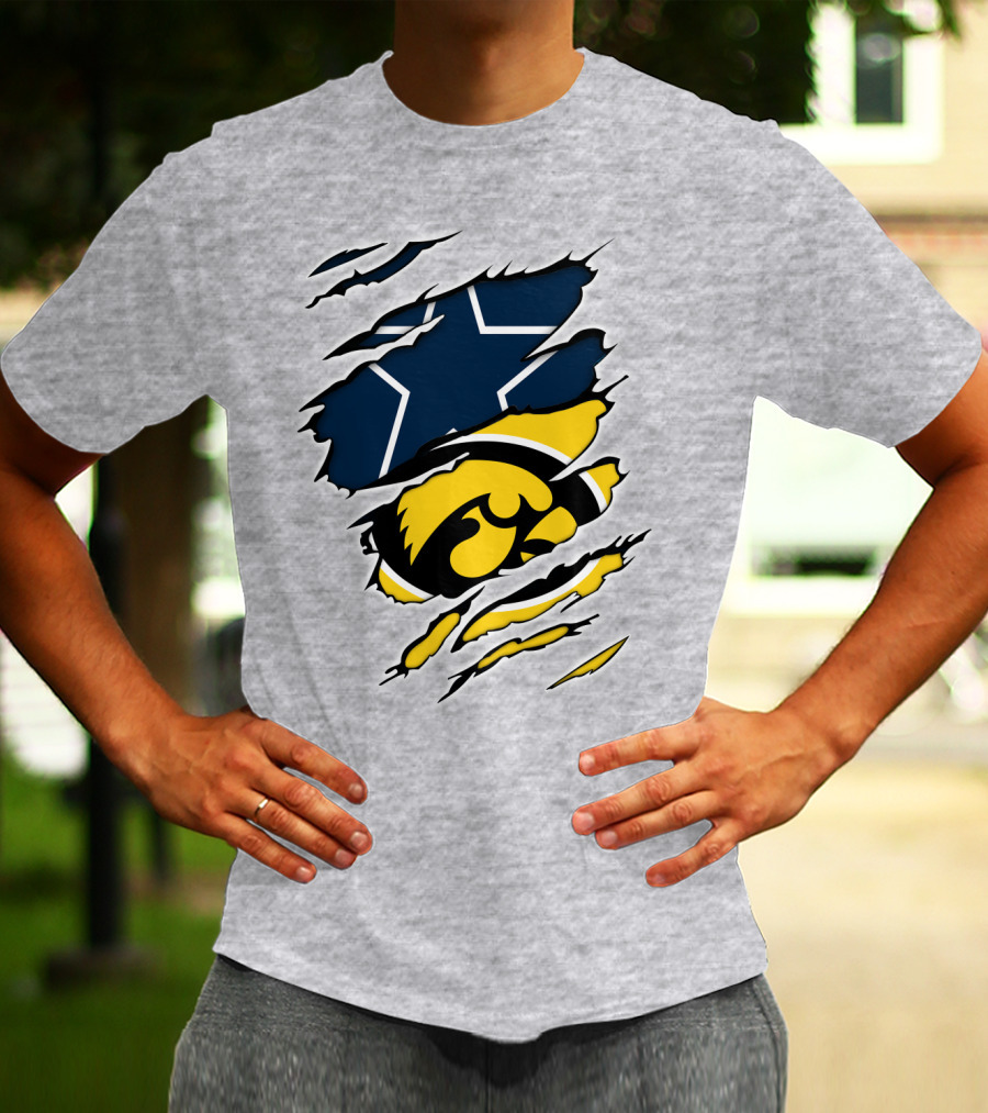 Cowboys Hawkeyes Cowboys Star And Tigerhawk Tear Combo T-Shirt