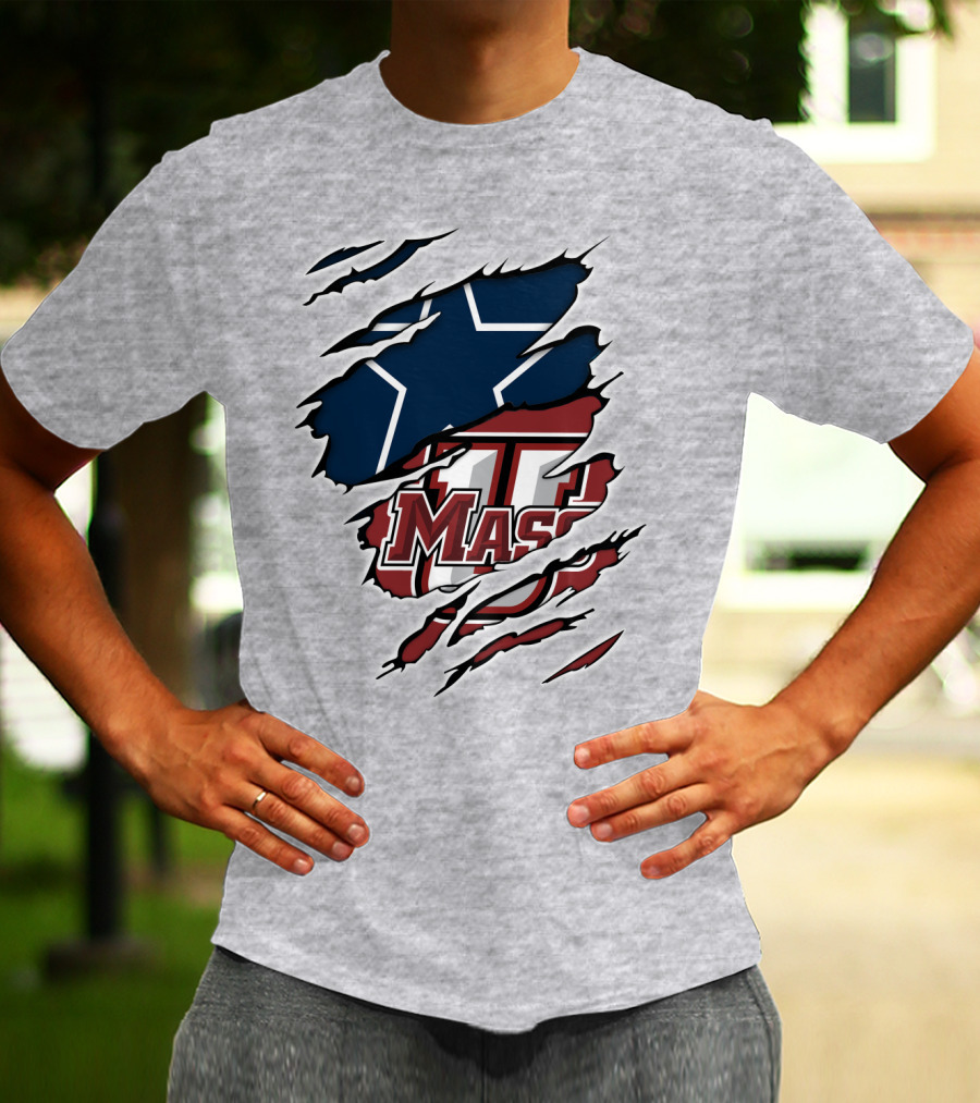 Massachusetts Cowboys Star Logo And UMASS Symbol Combo T-Shirt
