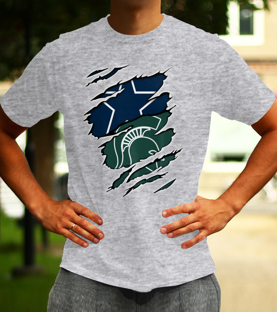 Cowboys Michigan State Spartans Star And Helmet Claw Marks T-Shirt