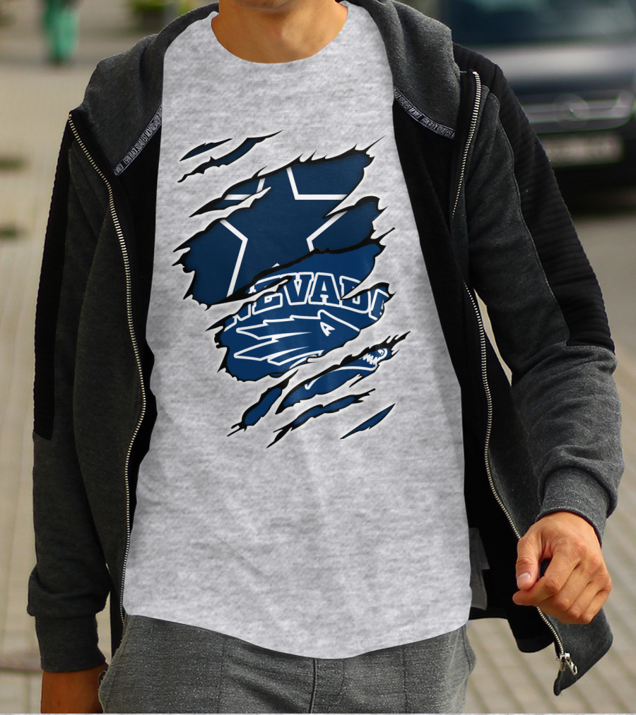 Nevada Cowboys Torn Star Logo And Wolf Elements T-Shirt