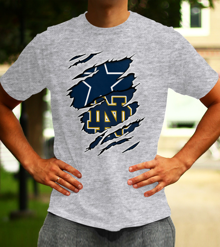 Cowboys Notre Dame ND Logo Ripped T-Shirt