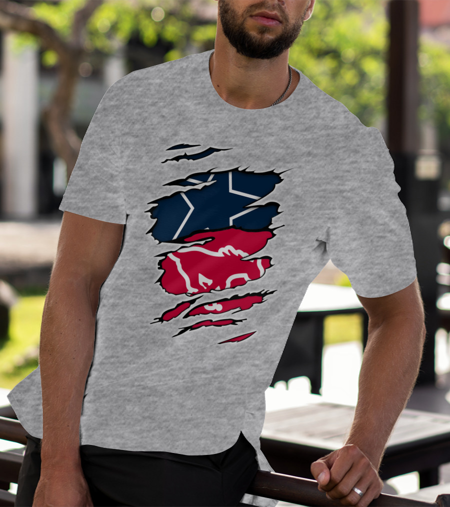 Texas Flag Ripped With SMU Mustangs T-Shirt