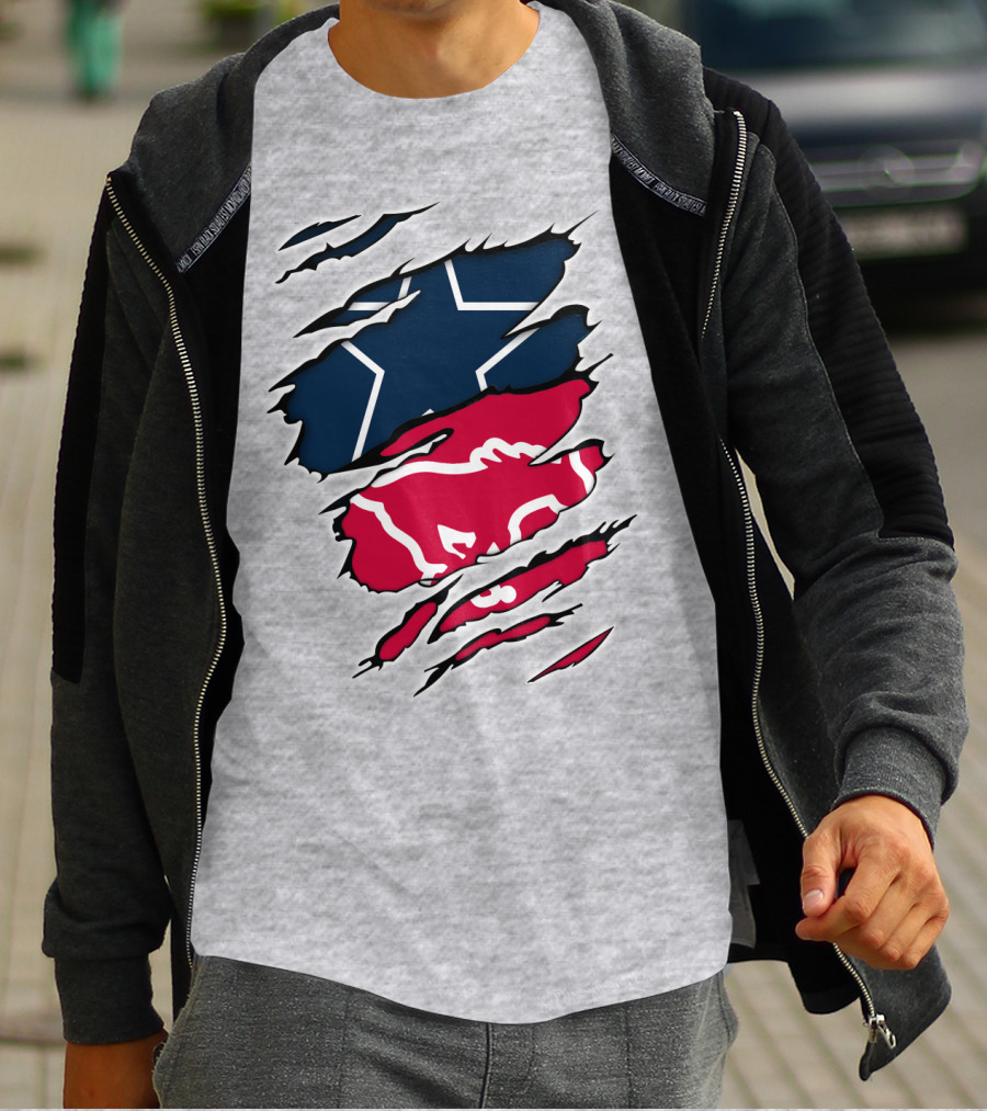 Texas Flag Ripped With SMU Mustangs T-Shirt