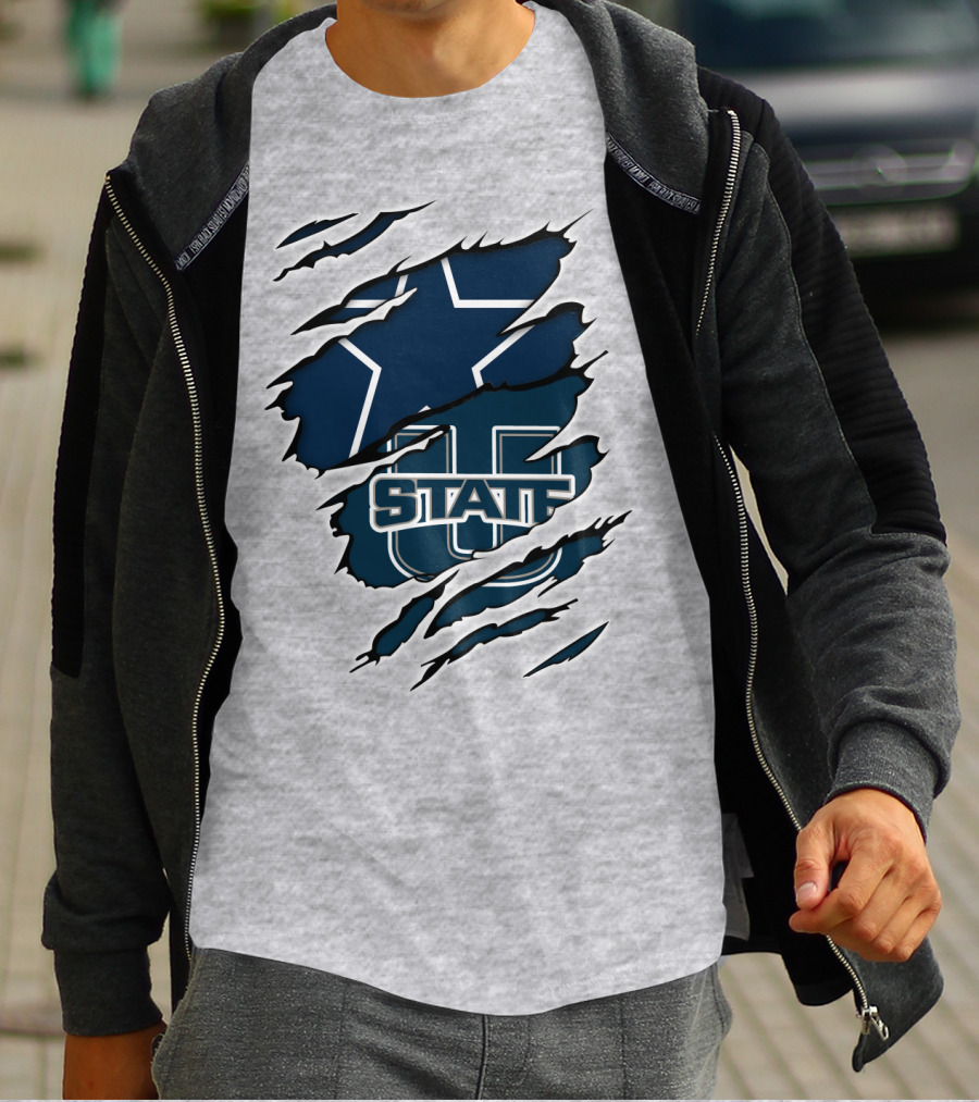 Utah State Aggies Star Rip Design Cowboys Star T-Shirt