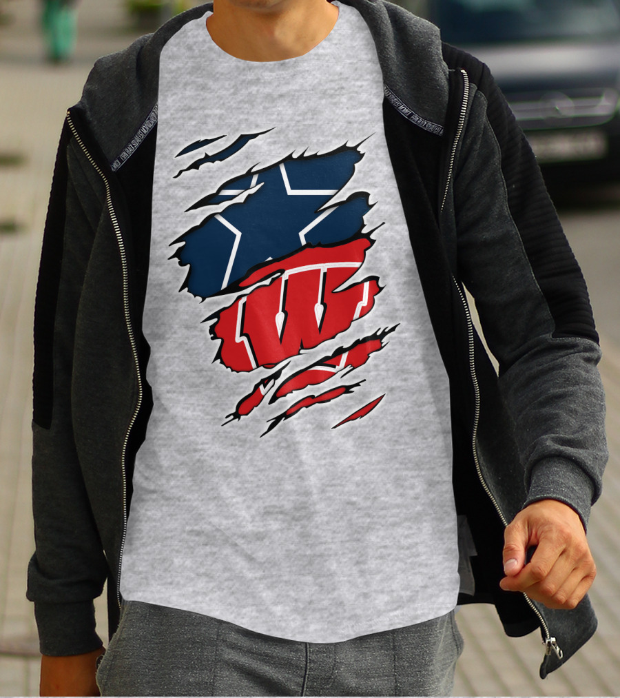 Dallas Cowboys Wisconsin Badgers Ripped Logo Fusion T-Shirt