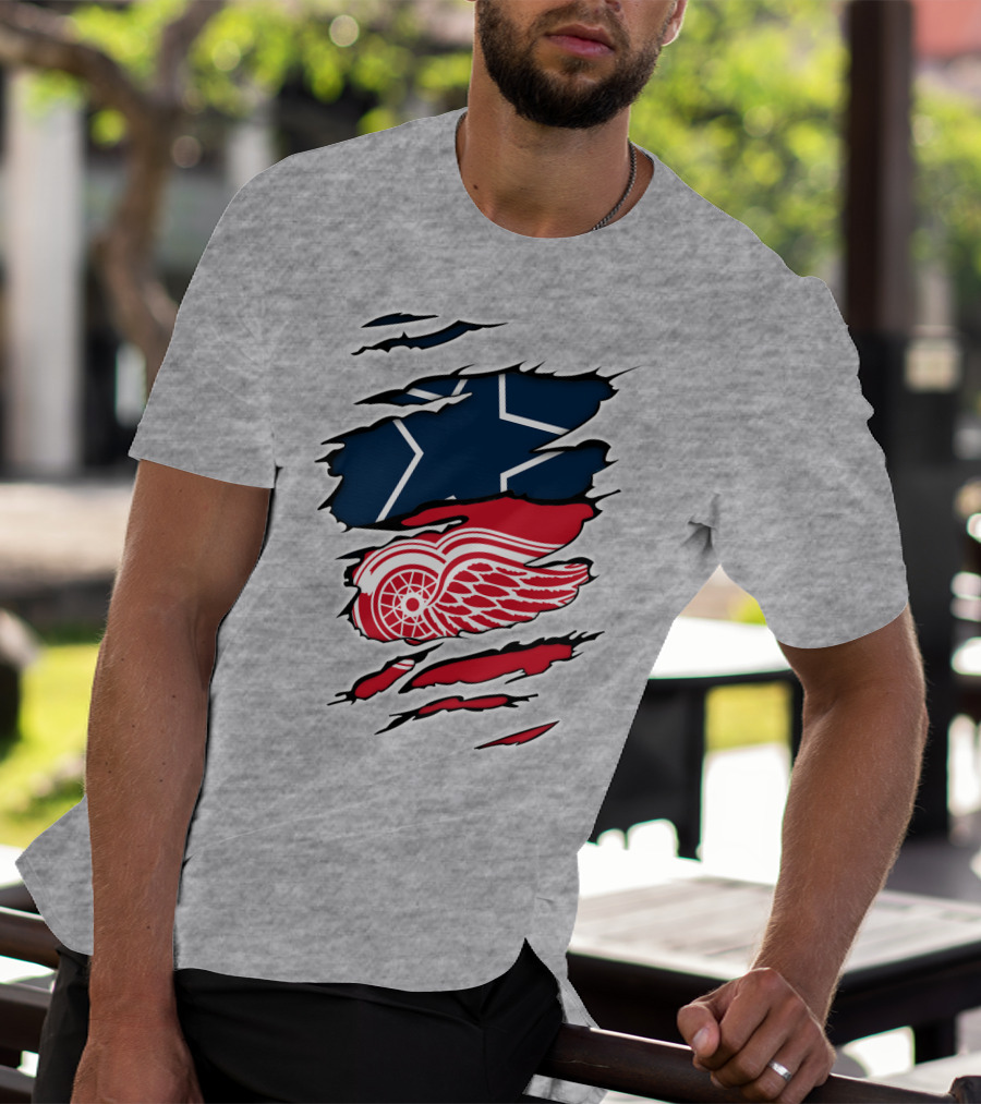Cowboys Red Wings Dallas Detroit Fan Mashup T-Shirt