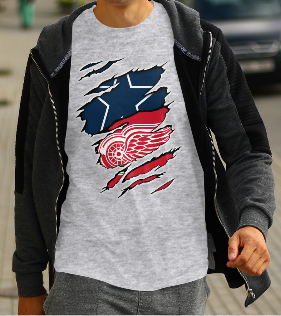 Cowboys Red Wings Dallas Detroit Fan Mashup T-Shirt