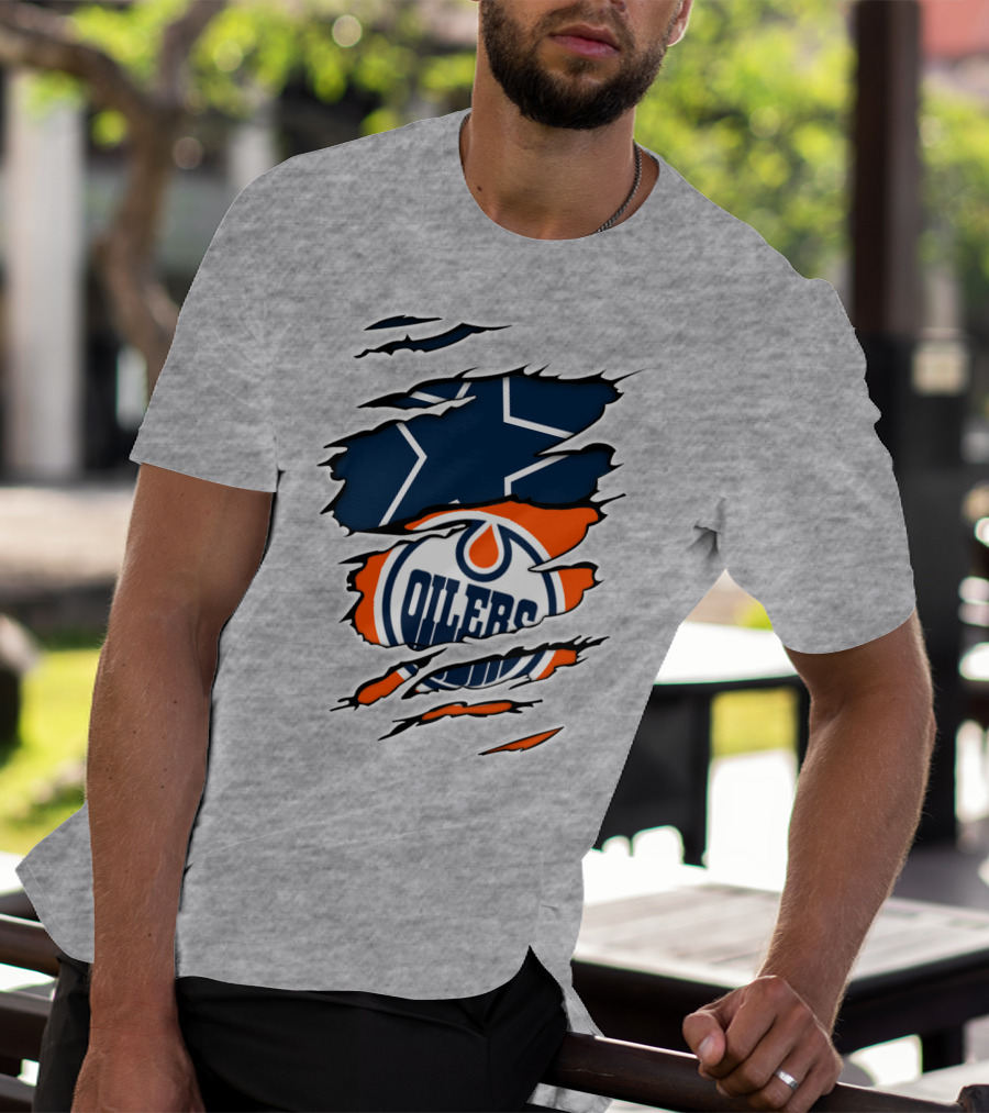Cowboys Oilers Logos Ripped T-Shirt