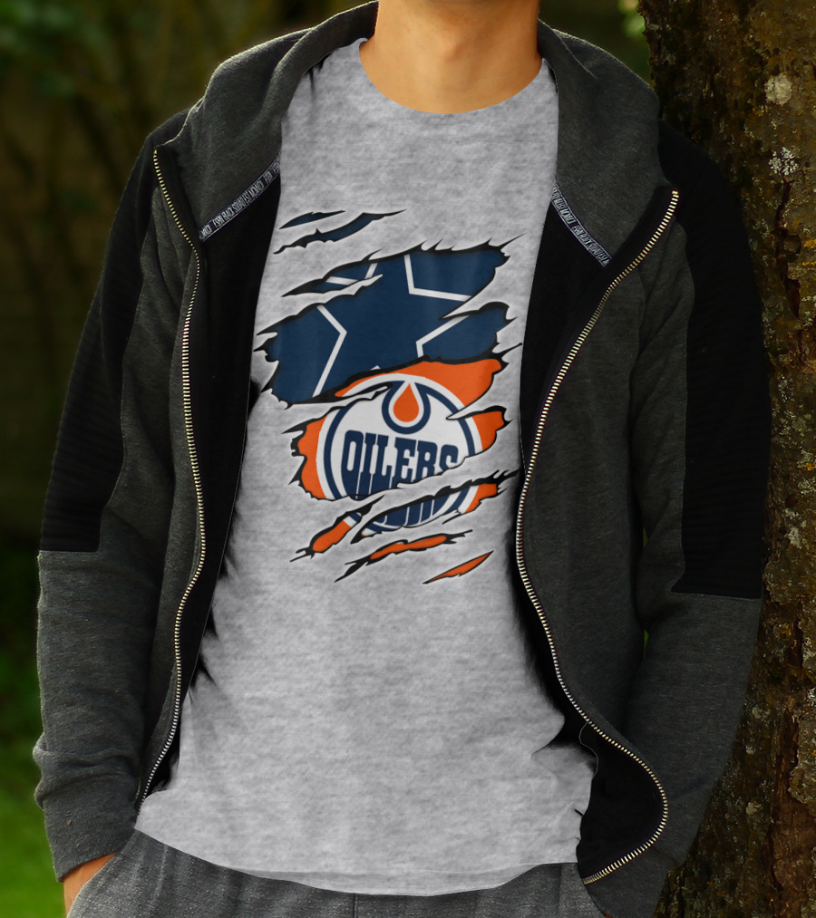 Cowboys Oilers Logos Ripped T-Shirt