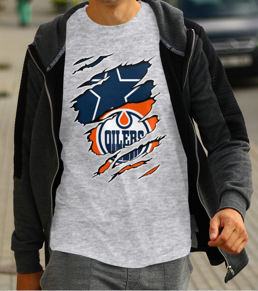 Cowboys Oilers Logos Ripped T-Shirt