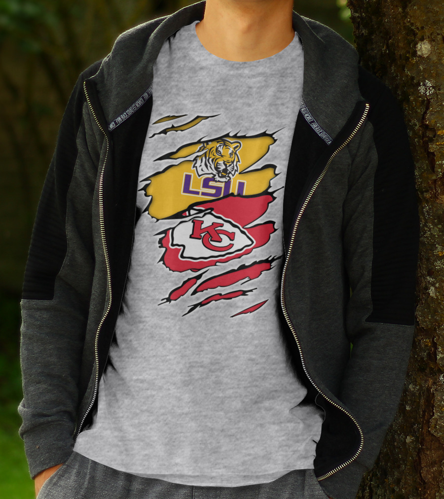 LSU Tigers Kansas City Chiefs Claw Marks Logo Blend T-Shirt