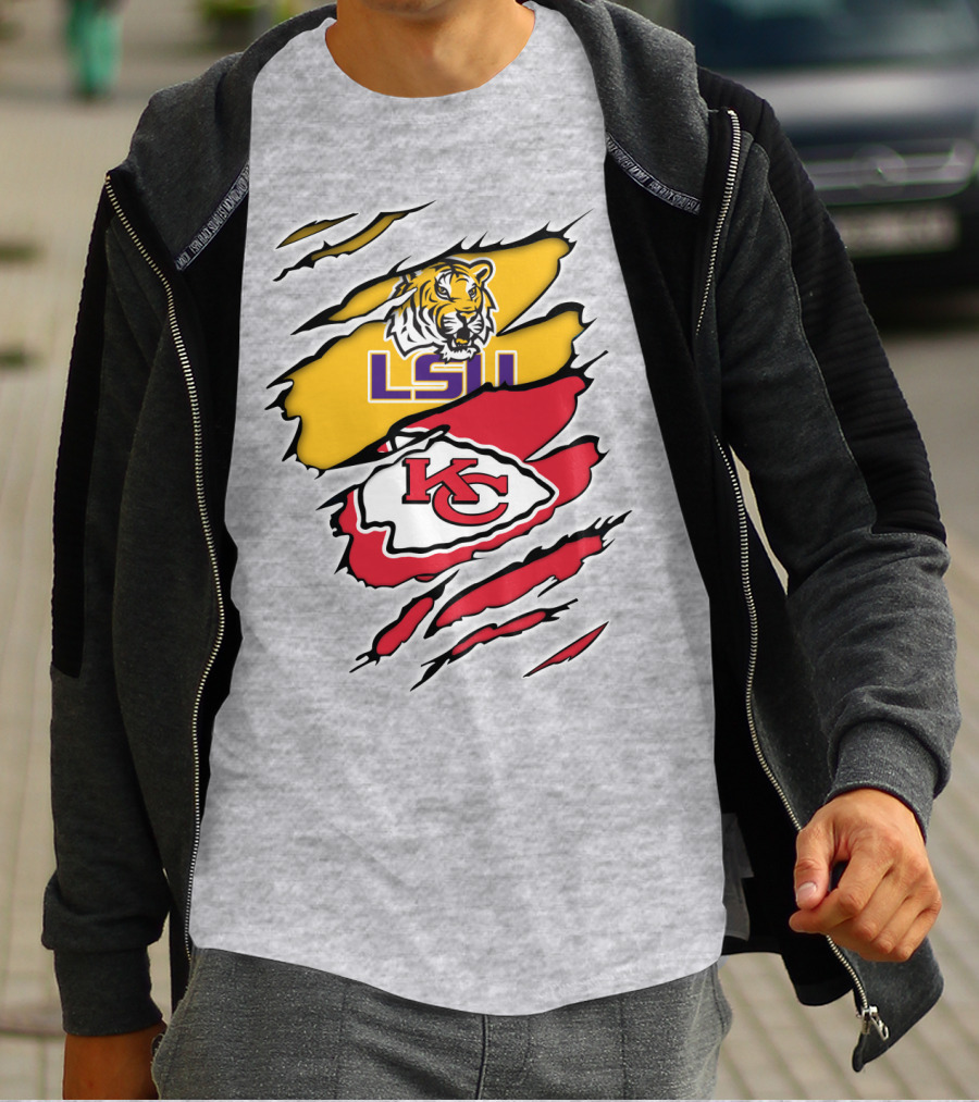 LSU Tigers Kansas City Chiefs Claw Marks Logo Blend T-Shirt