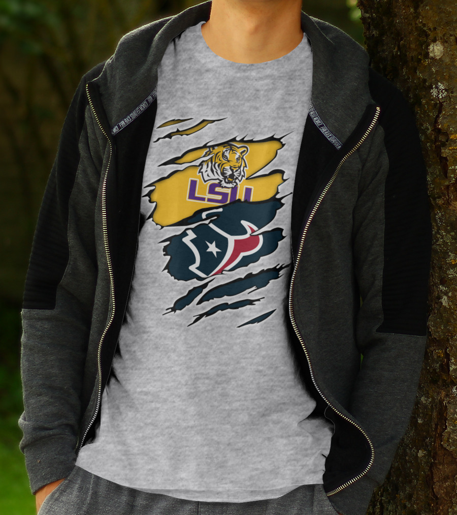 LSU Tigers And Houston Texans Split T-Shirt