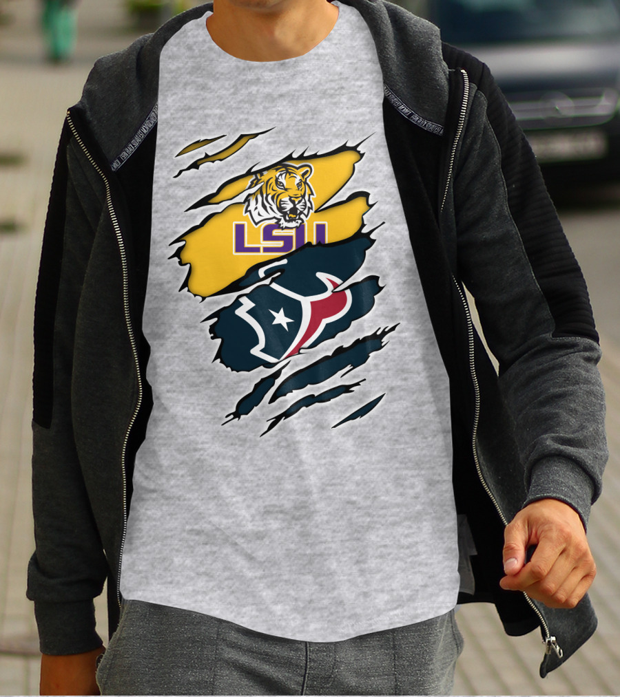 LSU Tigers And Houston Texans Split T-Shirt