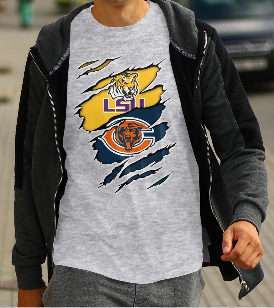 LSU Tigers Chicago Bears Claw Marks T-Shirt