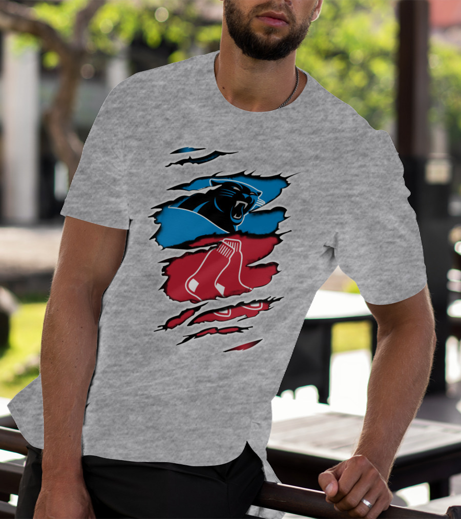 Panthers Red Sox Rip Design Blue Red T-Shirt