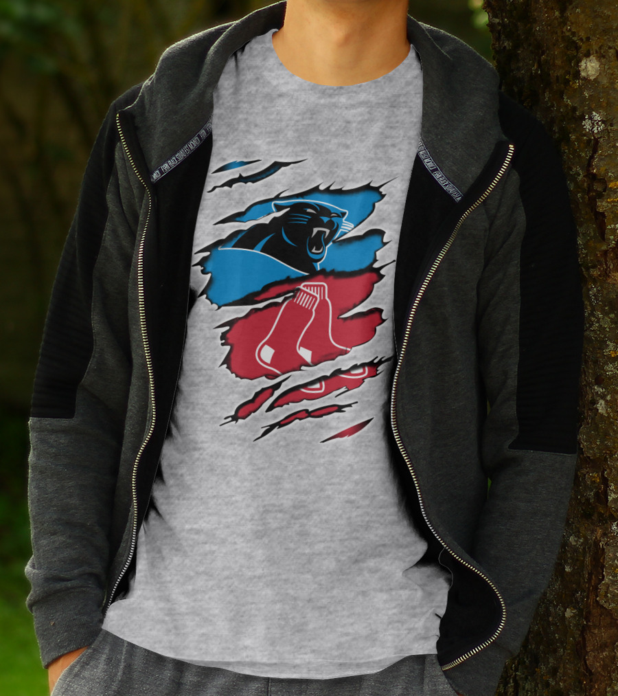 Panthers Red Sox Rip Design Blue Red T-Shirt