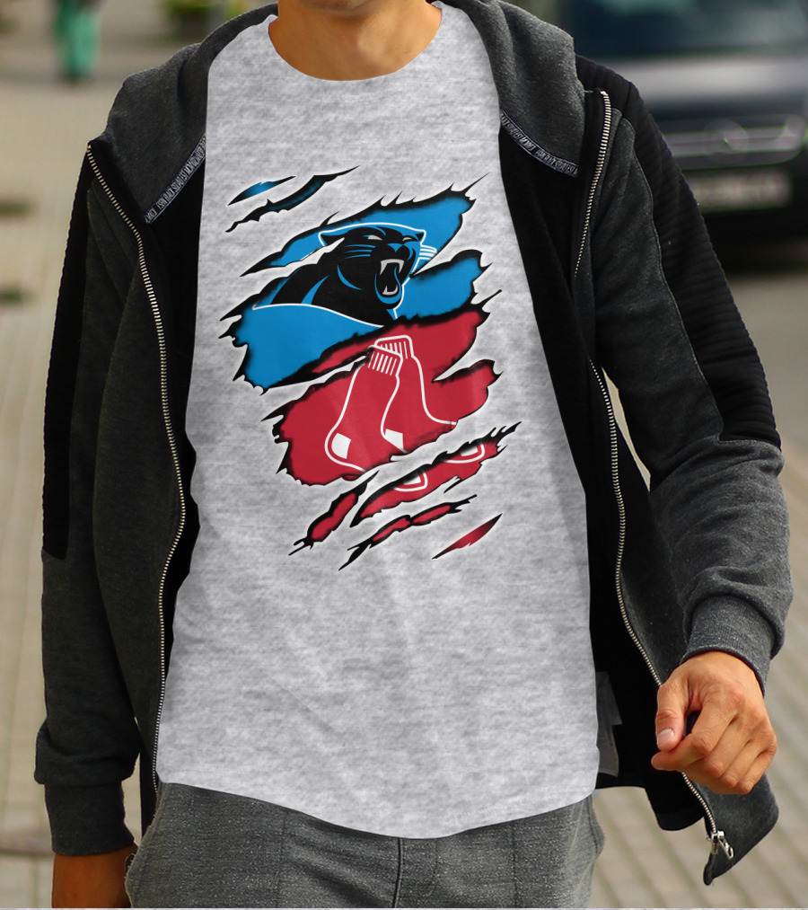 Panthers Red Sox Rip Design Blue Red T-Shirt
