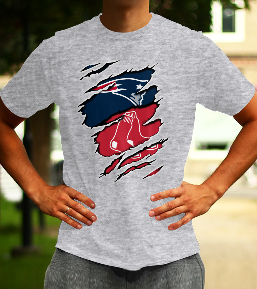 Patriots Red Sox Logos Torn T-Shirt