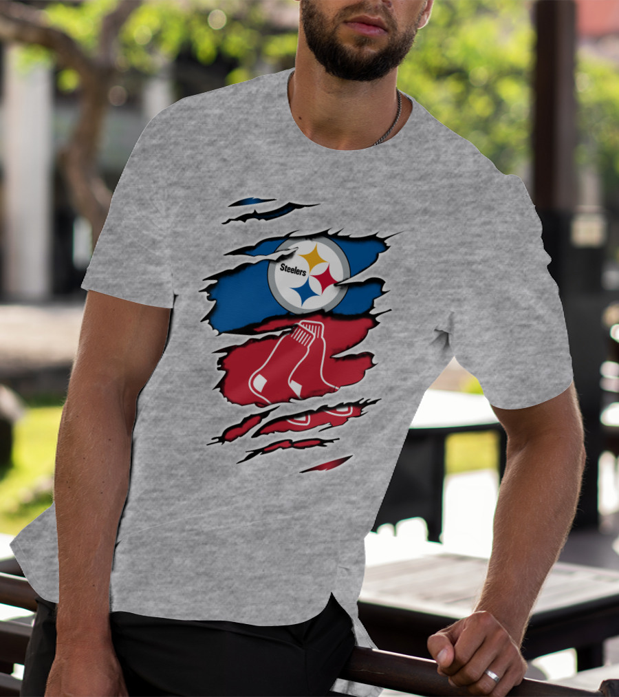 Steelers Redsox Logo Fusion Rip T-Shirt