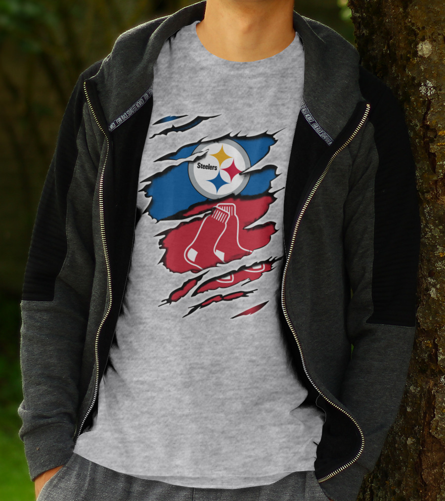 Steelers Redsox Logo Fusion Rip T-Shirt