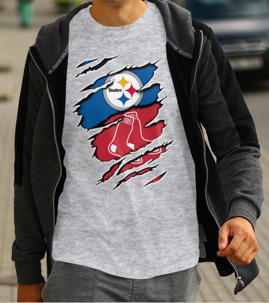 Steelers Redsox Logo Fusion Rip T-Shirt