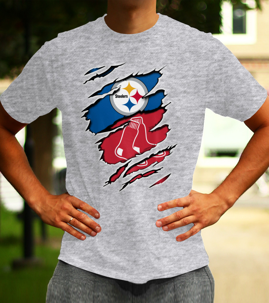 Steelers Redsox Logo Fusion Rip T-Shirt