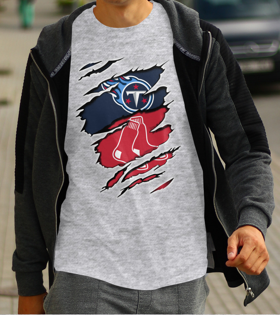 Titans Redsox Ripped NFL MLB Crossover T-Shirt