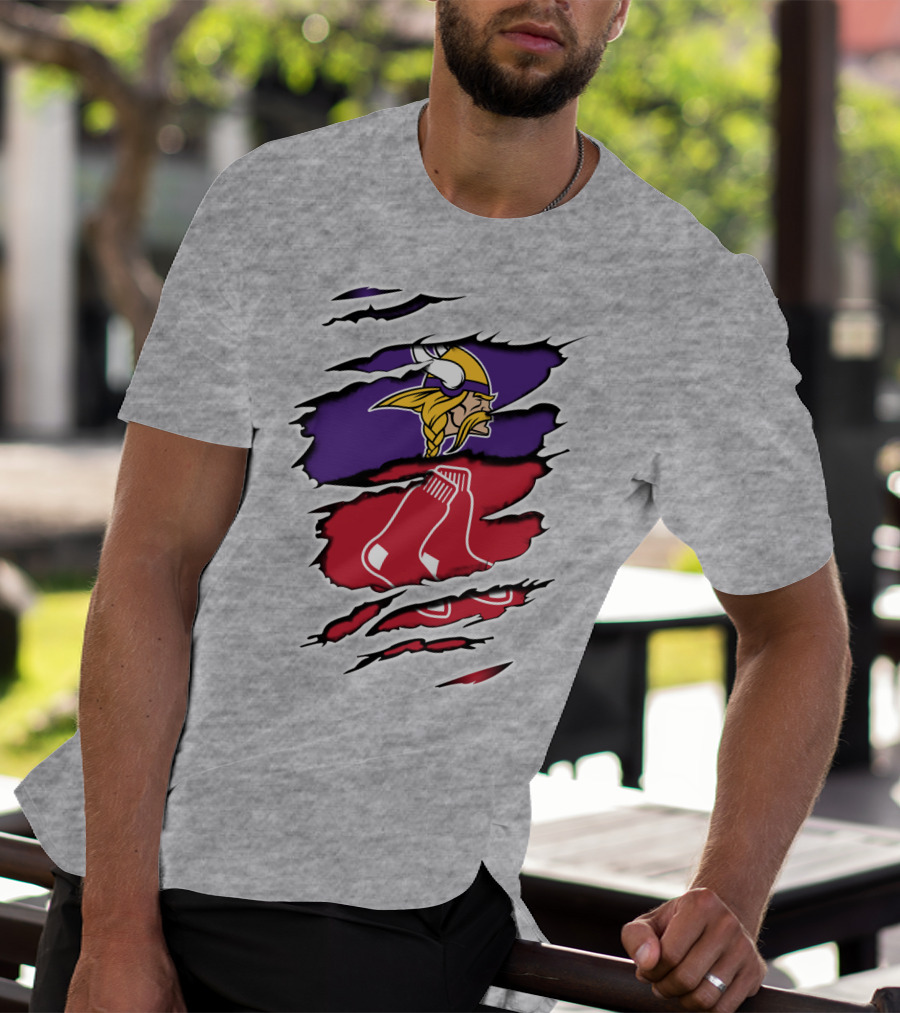 Vikings Redsox Logo Mashup Football Baseball Crossover T-Shirt