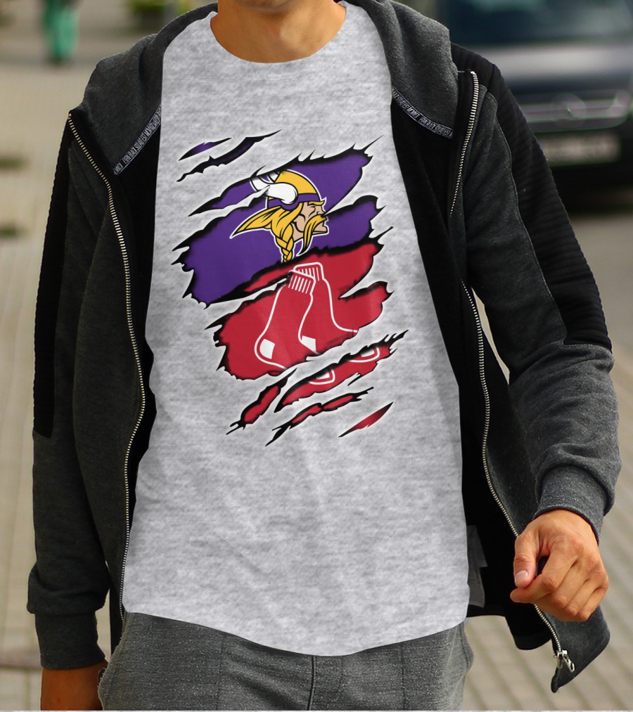 Vikings Redsox Logo Mashup Football Baseball Crossover T-Shirt