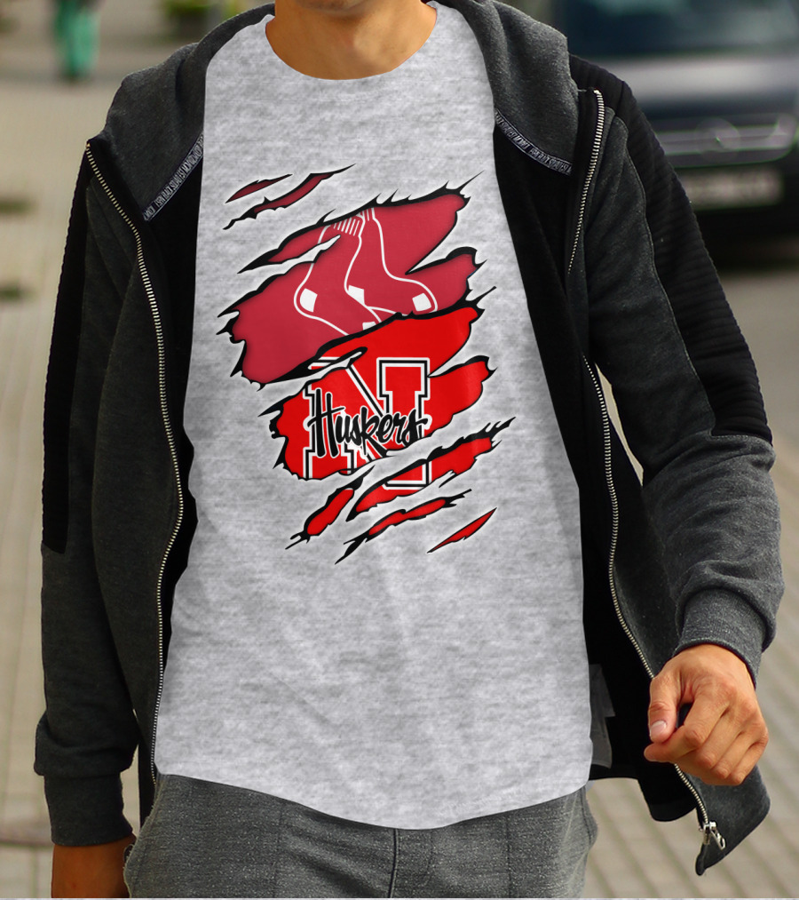 Huskers Red Sox Logo Mashup Nebraska N T-Shirt