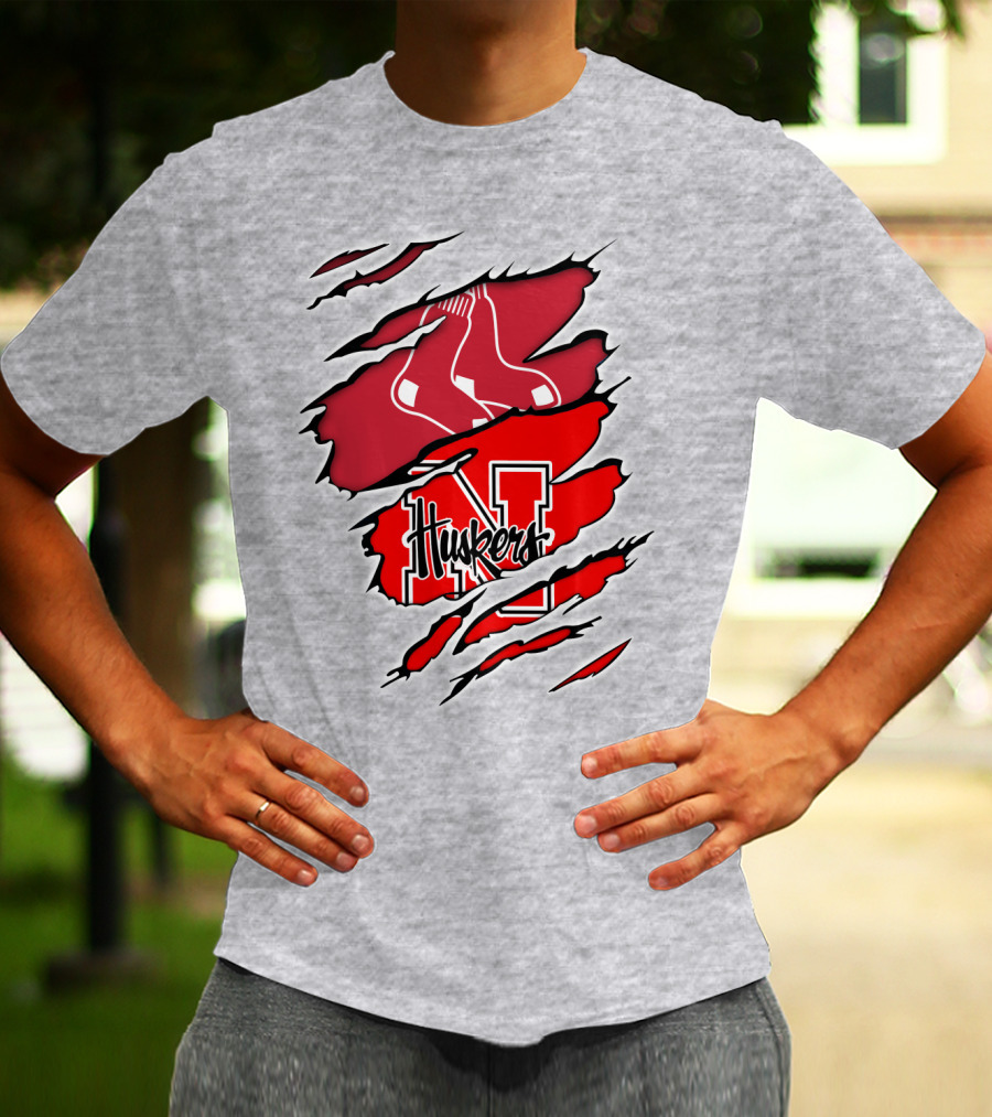 Huskers Red Sox Logo Mashup Nebraska N T-Shirt