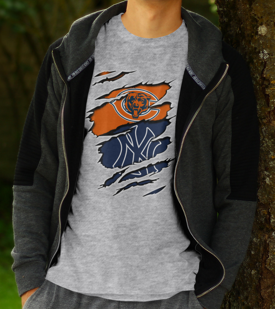 Bears Yankees Mashup Logo Rip T-Shirt