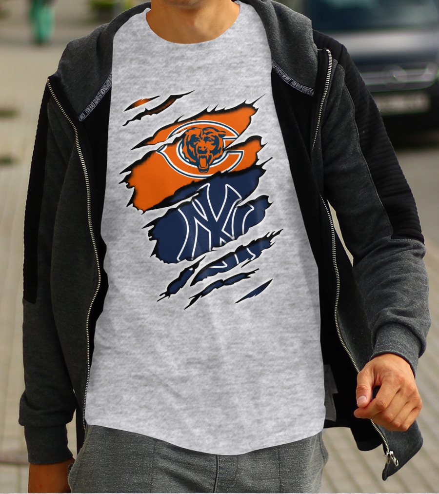 Bears Yankees Mashup Logo Rip T-Shirt