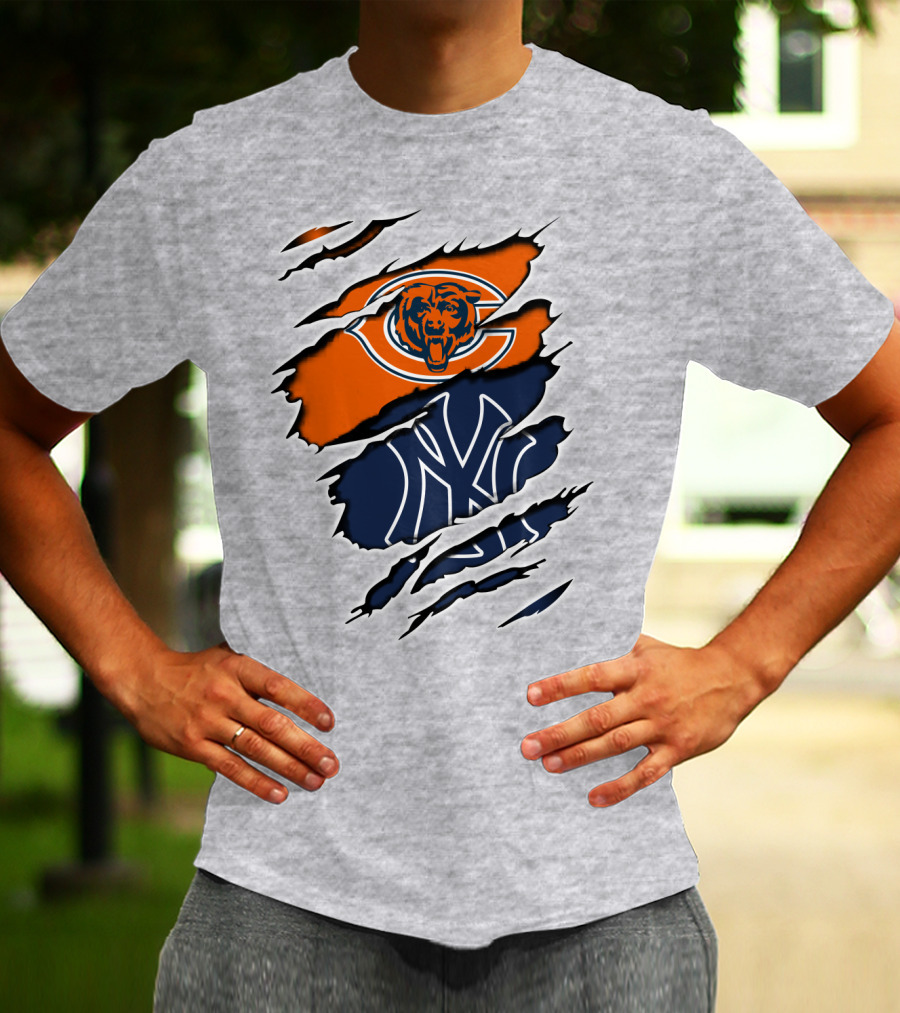 Bears Yankees Mashup Logo Rip T-Shirt