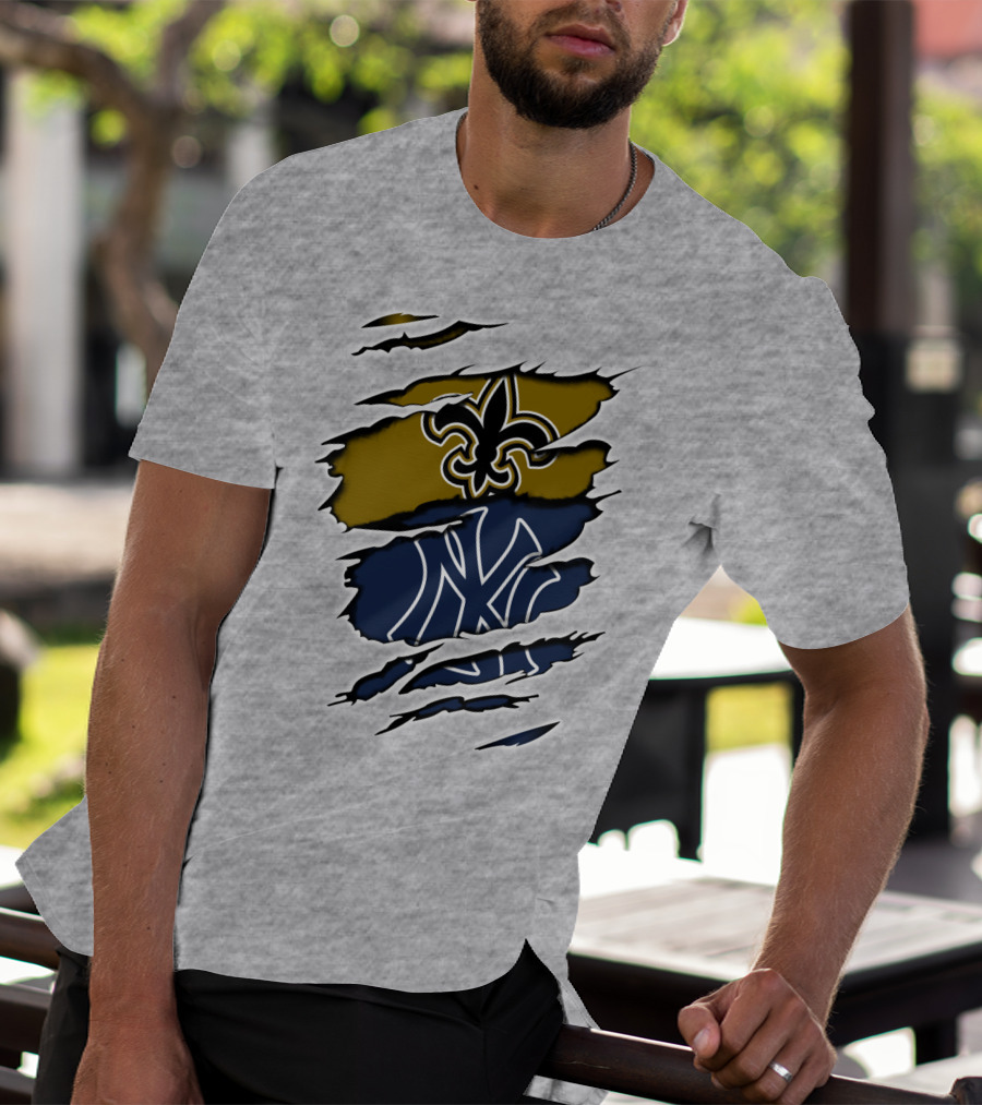 Saints New York Yankees Fleur-De-Lis Ny Pinstripes Logos T-Shirt