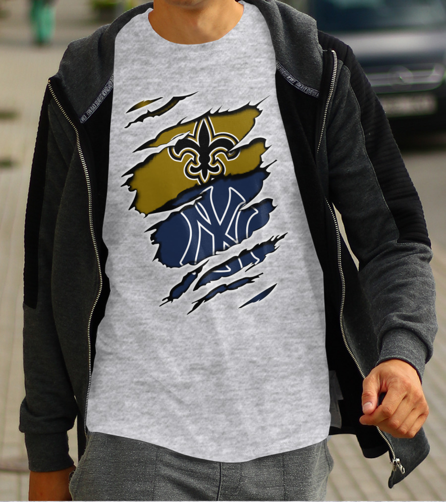 Saints New York Yankees Fleur-De-Lis Ny Pinstripes Logos T-Shirt