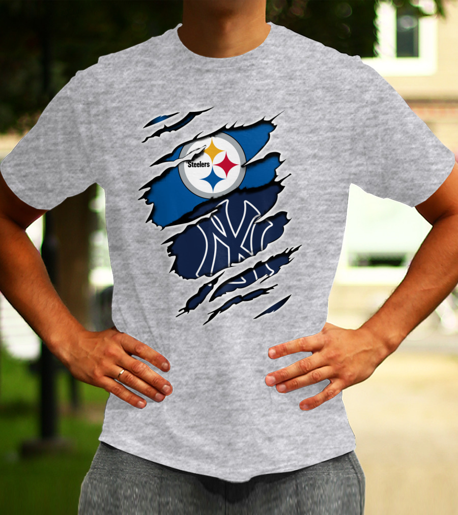 Steelers Yankees Logo Fusion Ripped Effect T-Shirt