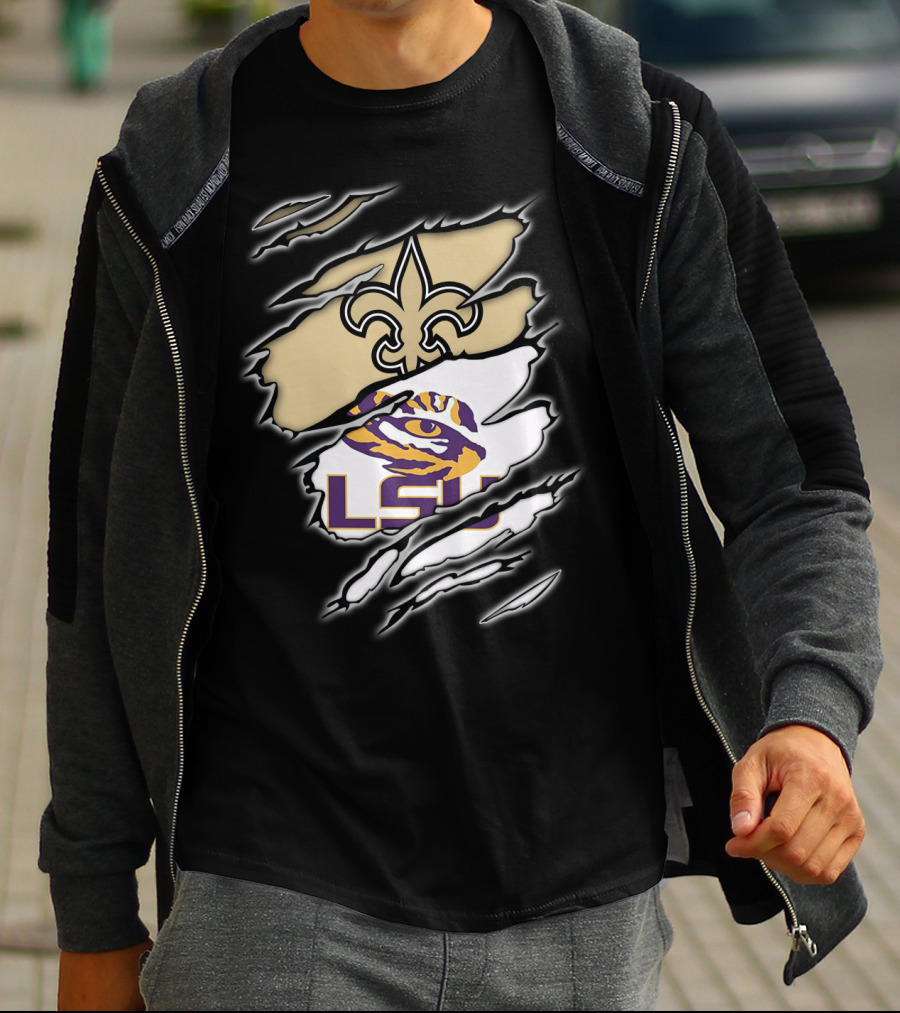 LSU Tigers And New Orleans Saints Fleur-de-Lis Torn T-Shirt
