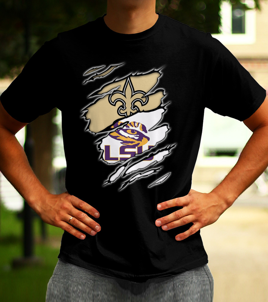 LSU Tigers And New Orleans Saints Fleur-de-Lis Torn T-Shirt