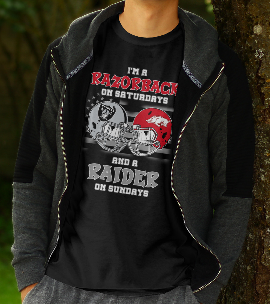 I'm A Razorback On Saturdays And A Raider On Sundays Razorbacks Raiders Helmet T-Shirt