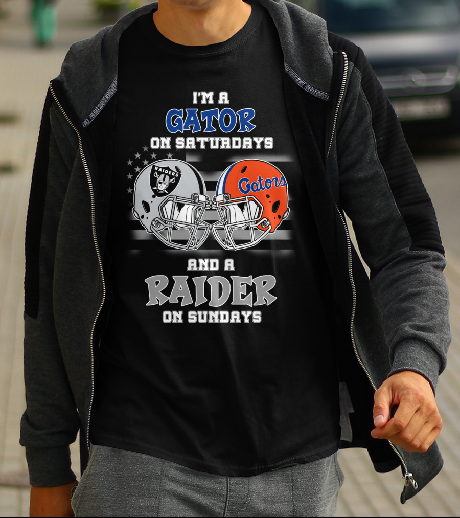 I'm A Gator On Saturdays And A Raider On Sundays Gators Raiders Helmet T-Shirt