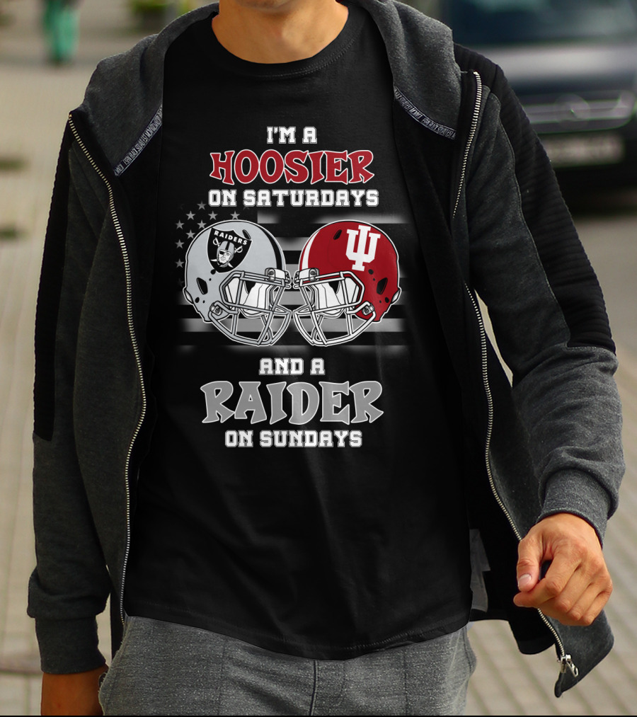 I'm A Hoosier On Saturdays And A Raider On Sundays Helmet T-Shirt