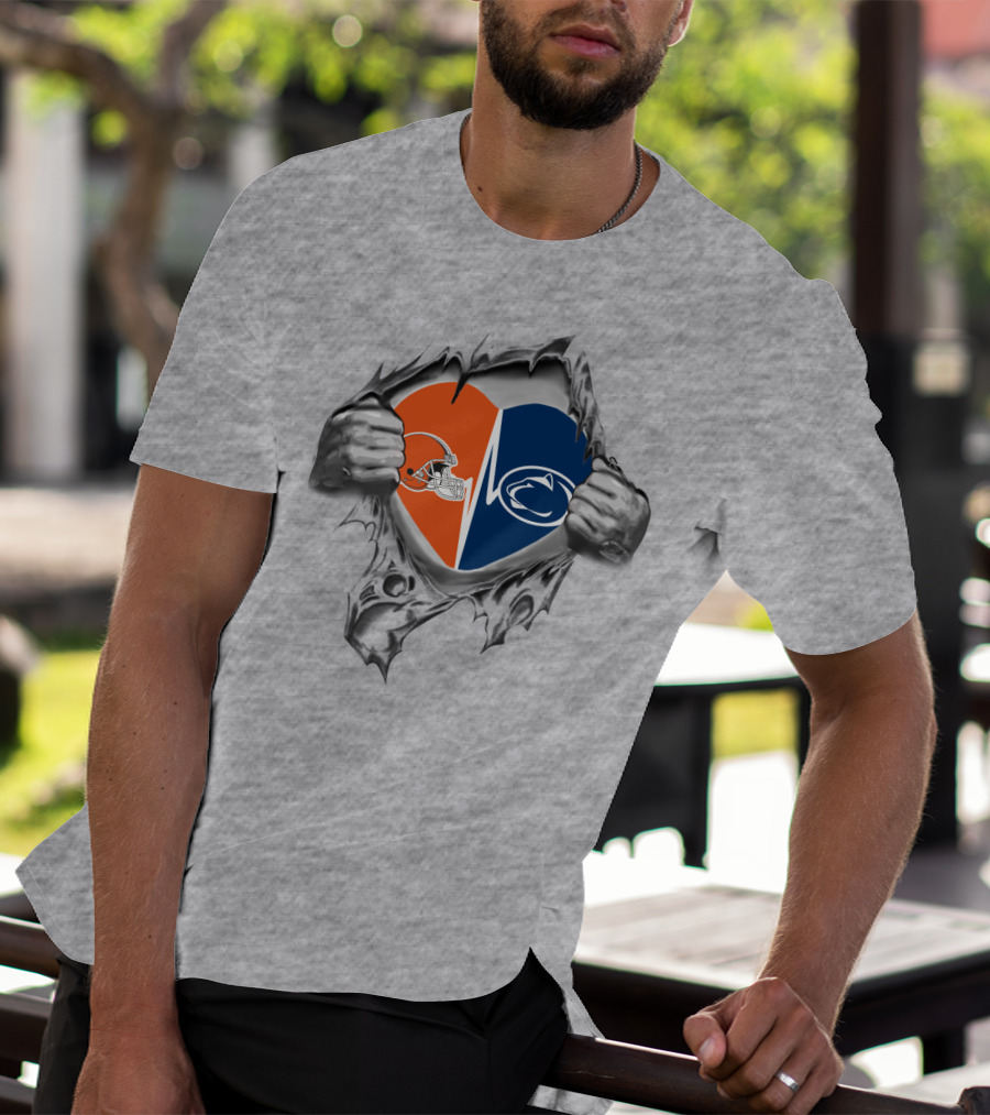 Browns Penn State Heart Hands Peeling T-Shirt