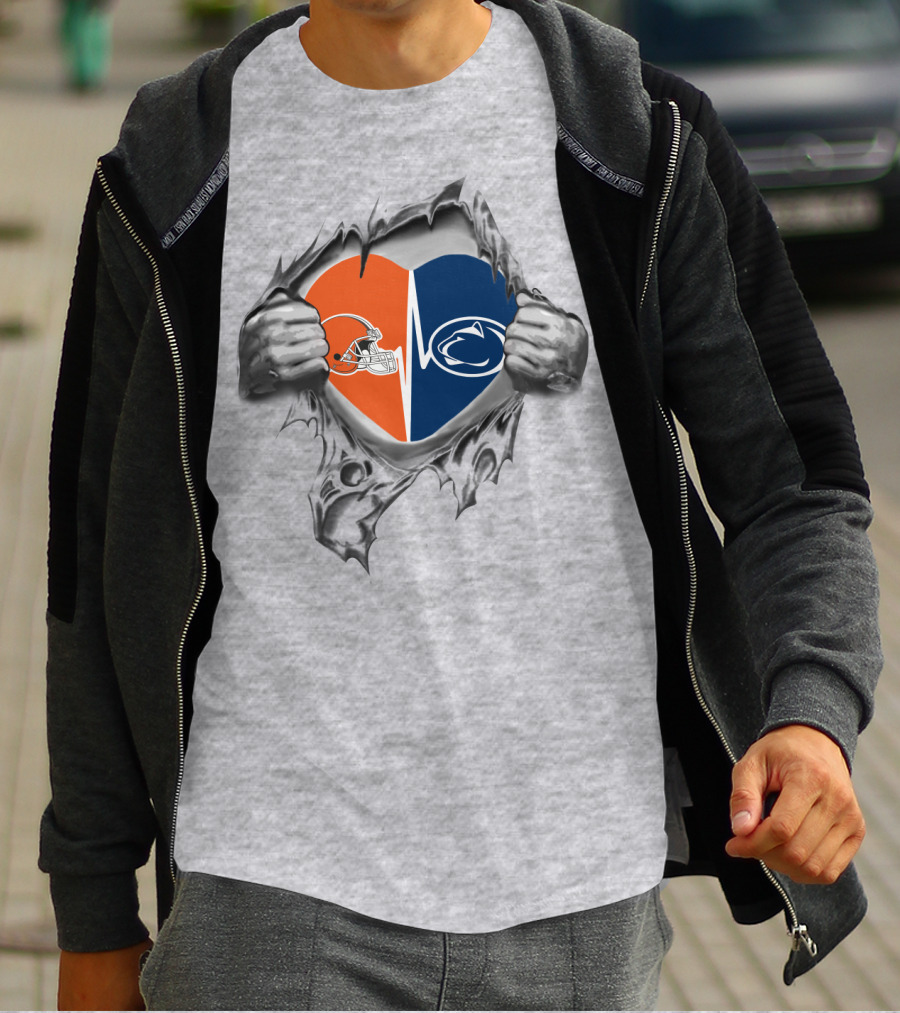 Browns Penn State Heart Hands Peeling T-Shirt