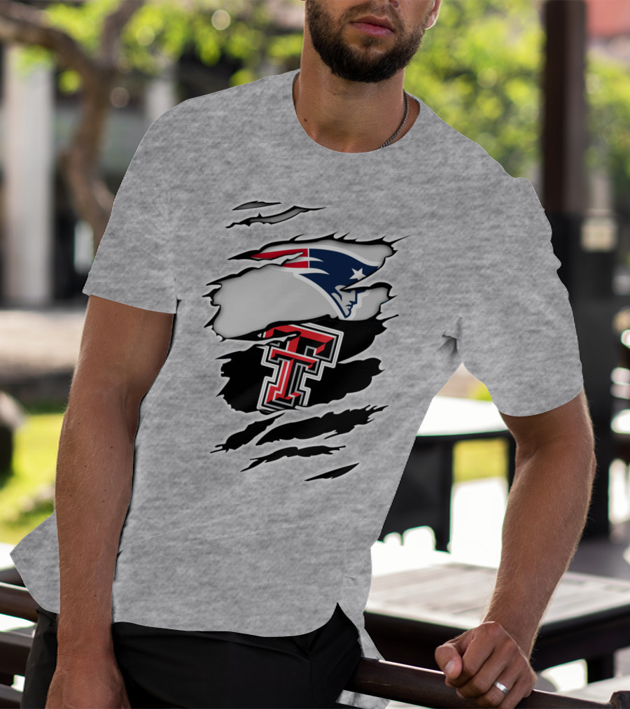 New England Patriots Texas Tech Red Raiders Logo Collaboration T-Shirt