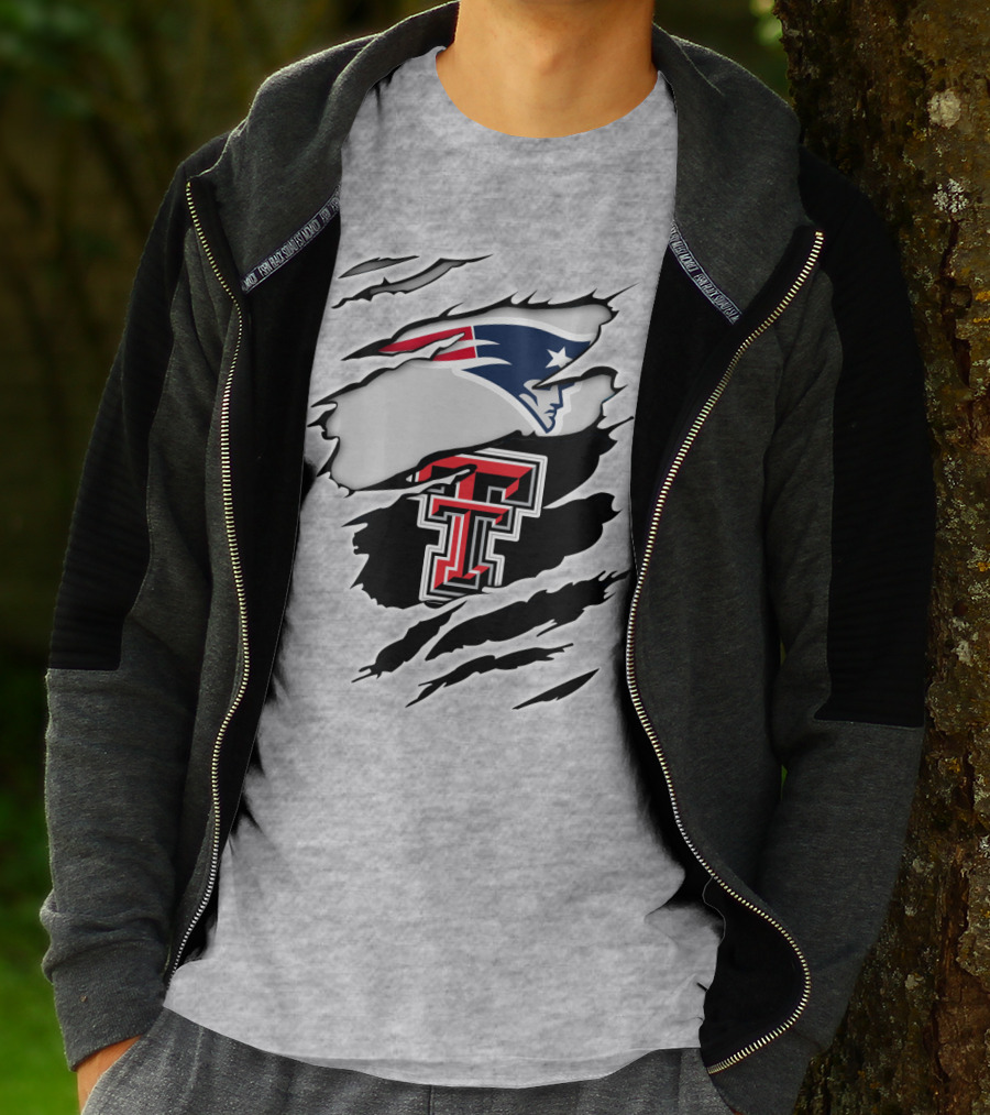 New England Patriots Texas Tech Red Raiders Logo Collaboration T-Shirt
