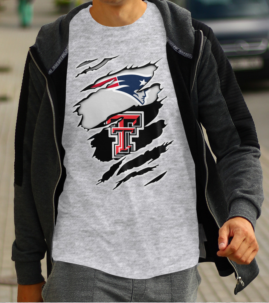 New England Patriots Texas Tech Red Raiders Logo Collaboration T-Shirt