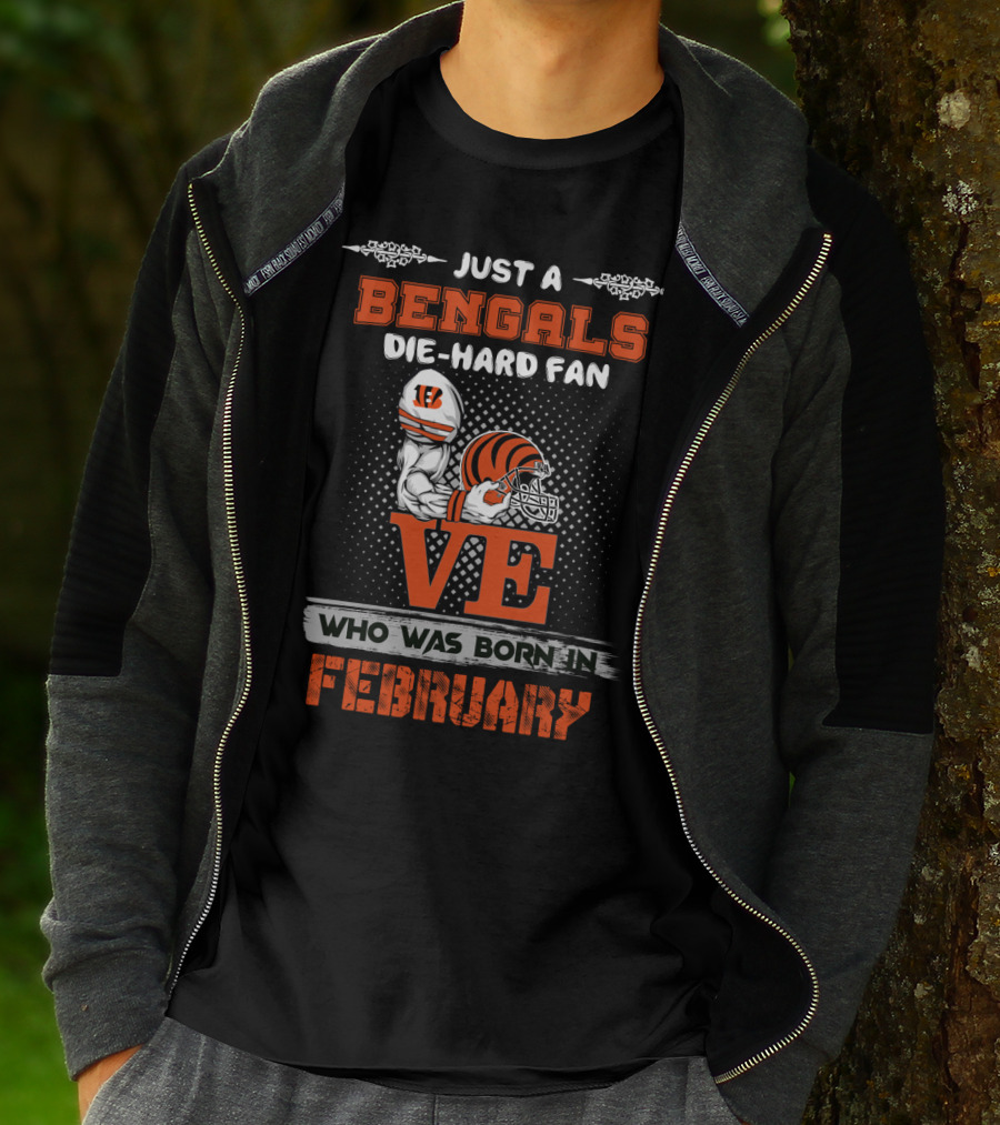 Bengals Die-Hard Fan Born In February Helmet T-Shirt